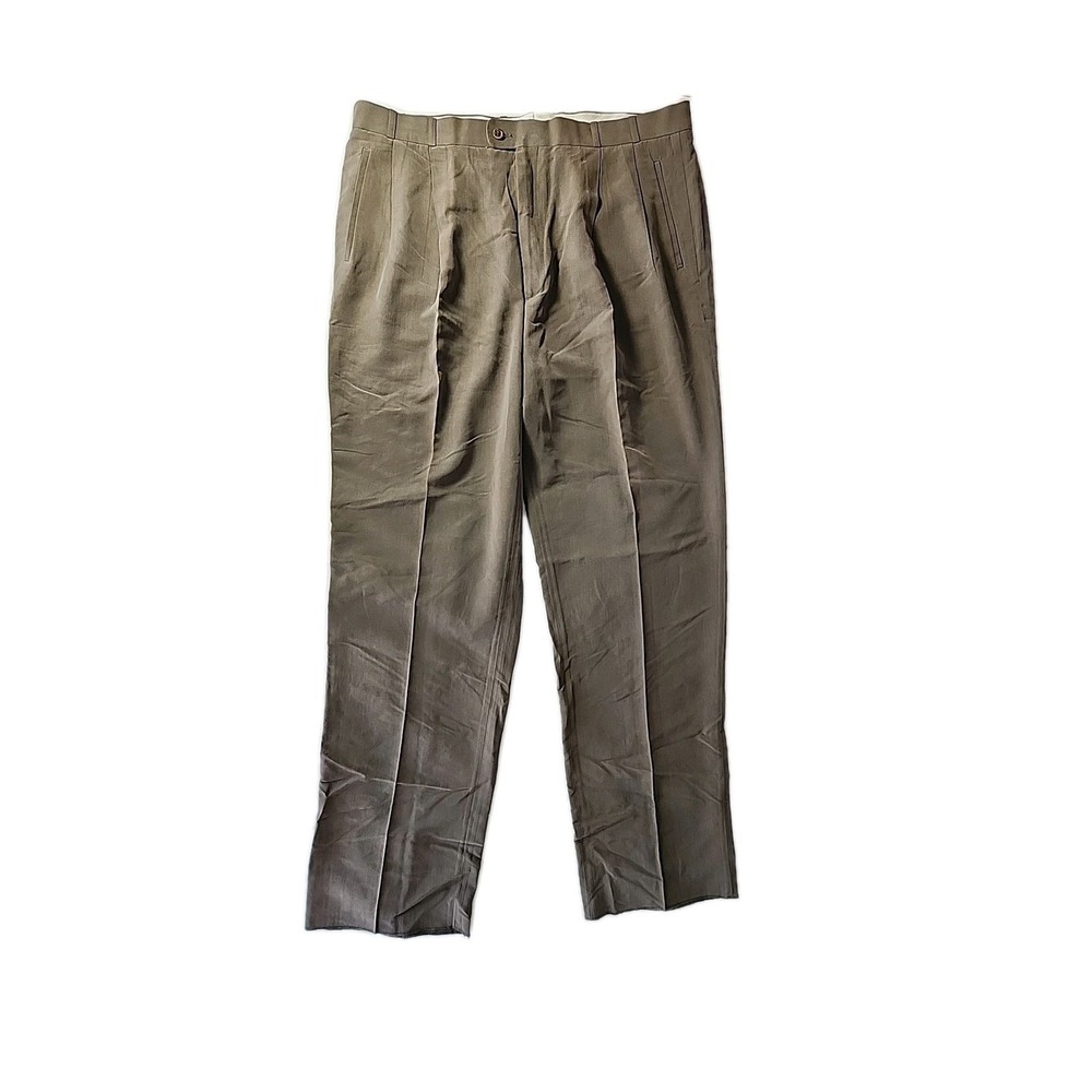 New Greg Peters‎ Men's 42" Rayon/Linen Dress Pants Pleated Unhemmed Olive NWT